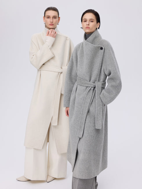 Asymmetric Wool Wrap Coat